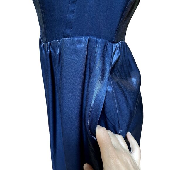 WAYF Corset Midi Dress Fit + Flare Midnight Blue Satin Retro 80s Prom Style Glam - Picture 5 of 12